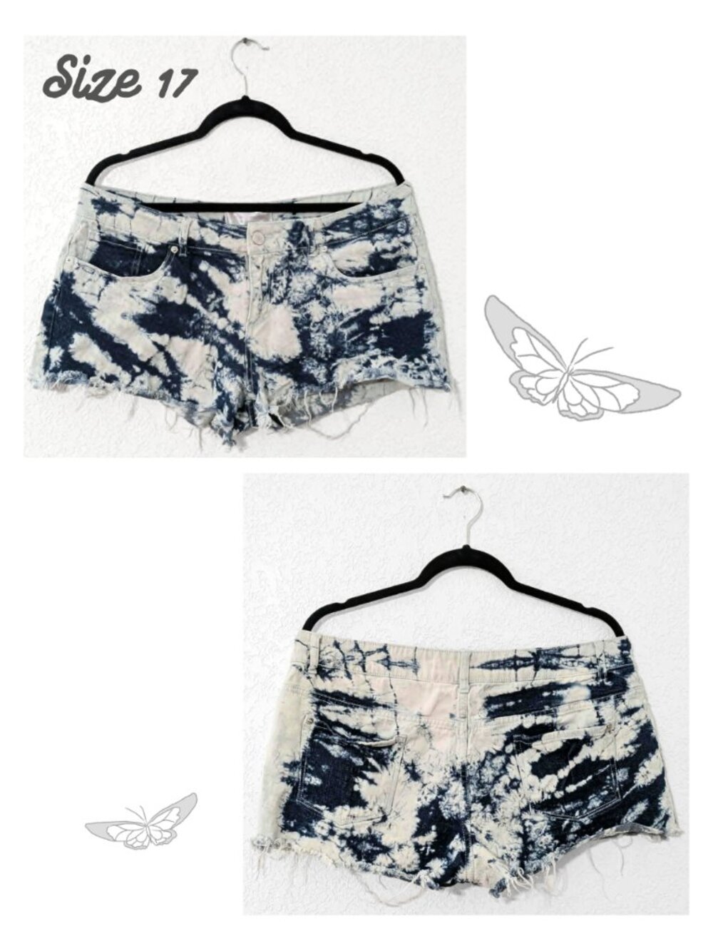 Retro Bleach Tie Dye Distressed Cutoff Denim Mini Shorts Grunge Y2K Festival